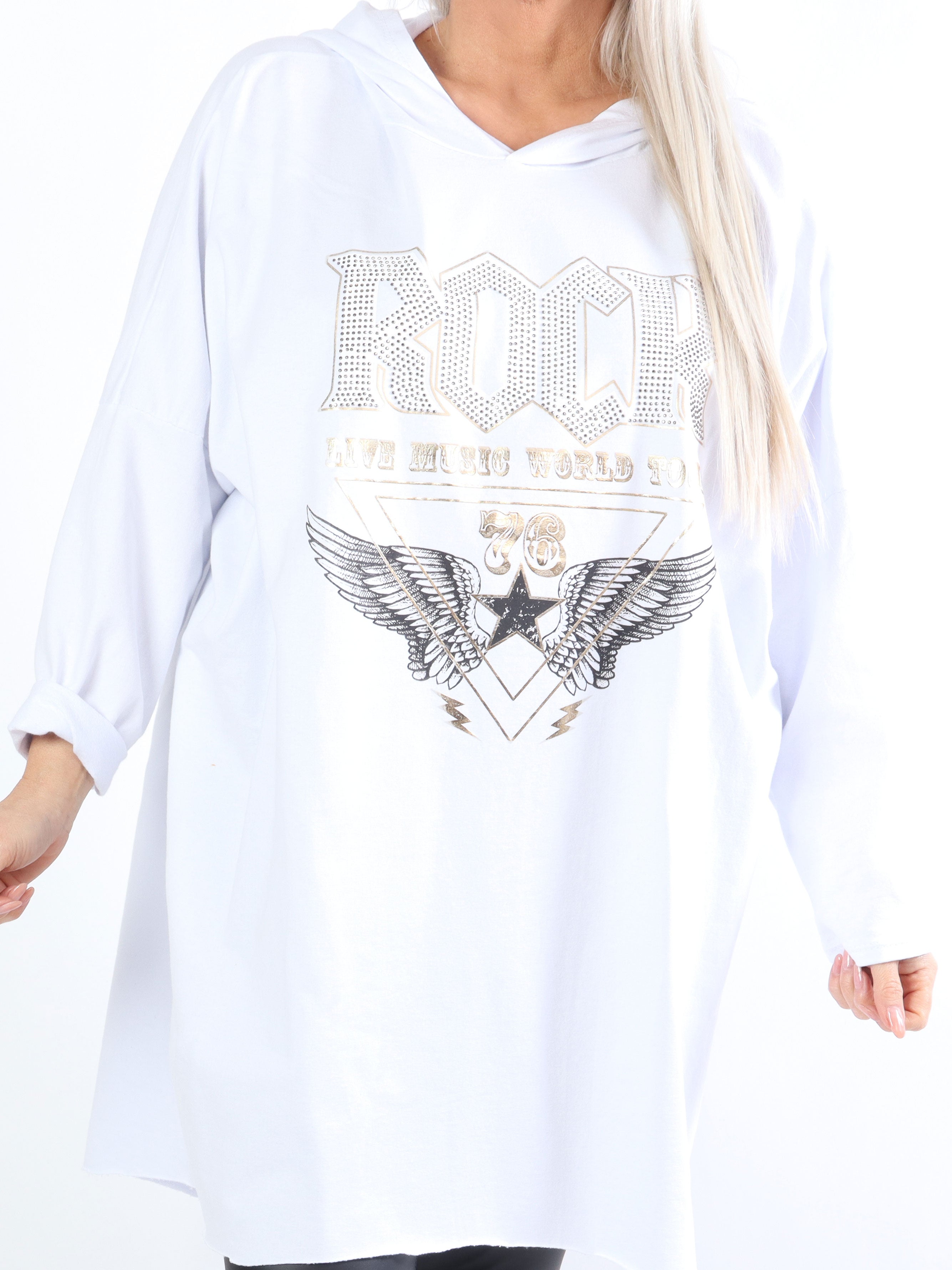 Rock - Cool klänning i stora storlekar med huva och text